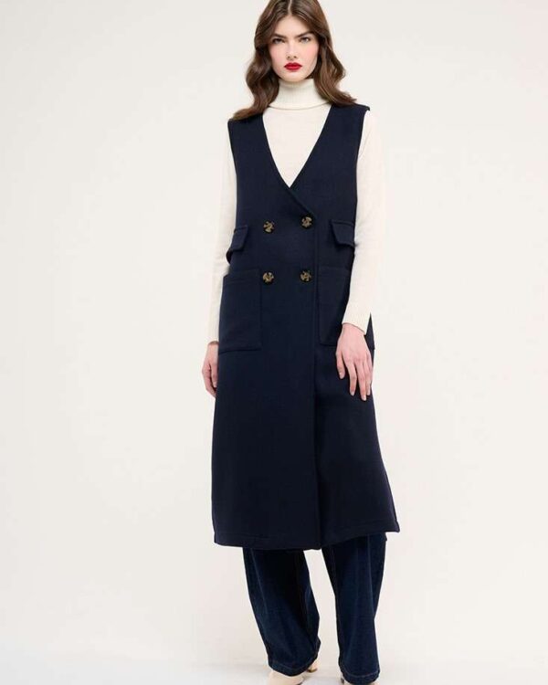 Crochè Italia Gilet Lungo in Lana Blu