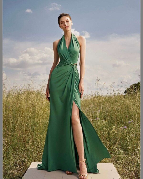 MY ANGEL abito lungo verde smeraldo con spacco