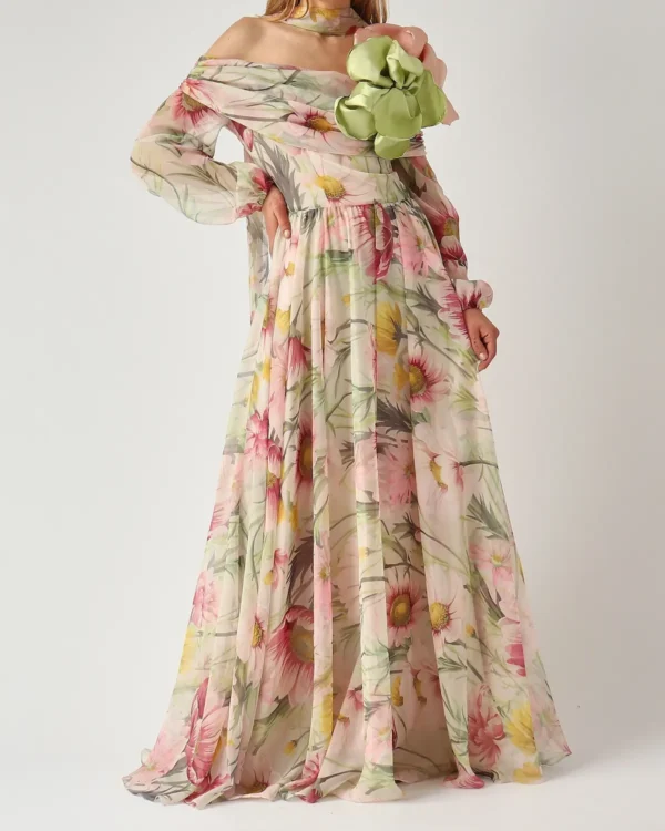 Abito lungo floreale elegante Giada Curti satin