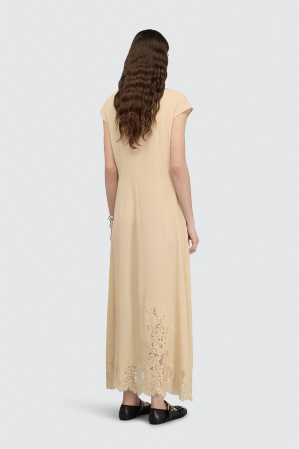 Abito Semicouture Seta e Pizzo Beige | FYSIS STORE Abito Semicouture Seta e Pizzo Beige - immagine 3