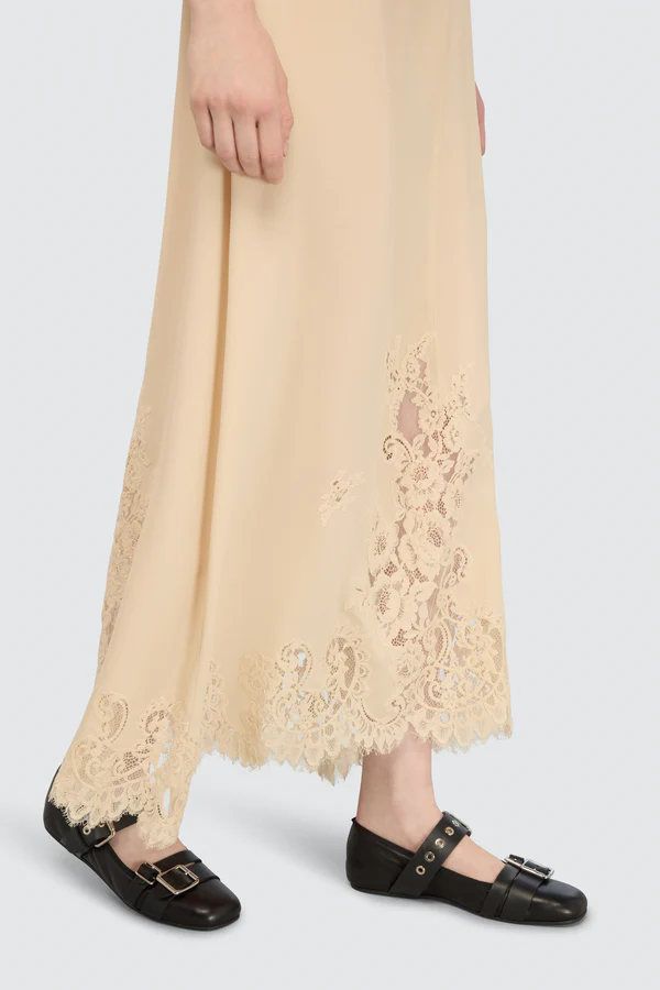 Abito Semicouture Seta e Pizzo Beige | FYSIS STORE Abito Semicouture Seta e Pizzo Beige - immagine 4