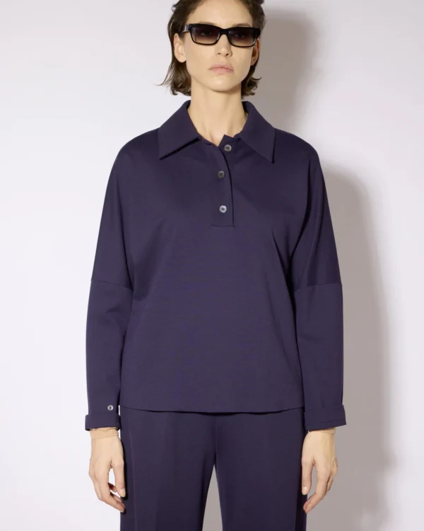 blusa punto milano liviana conti colore blu notte con colletto polo